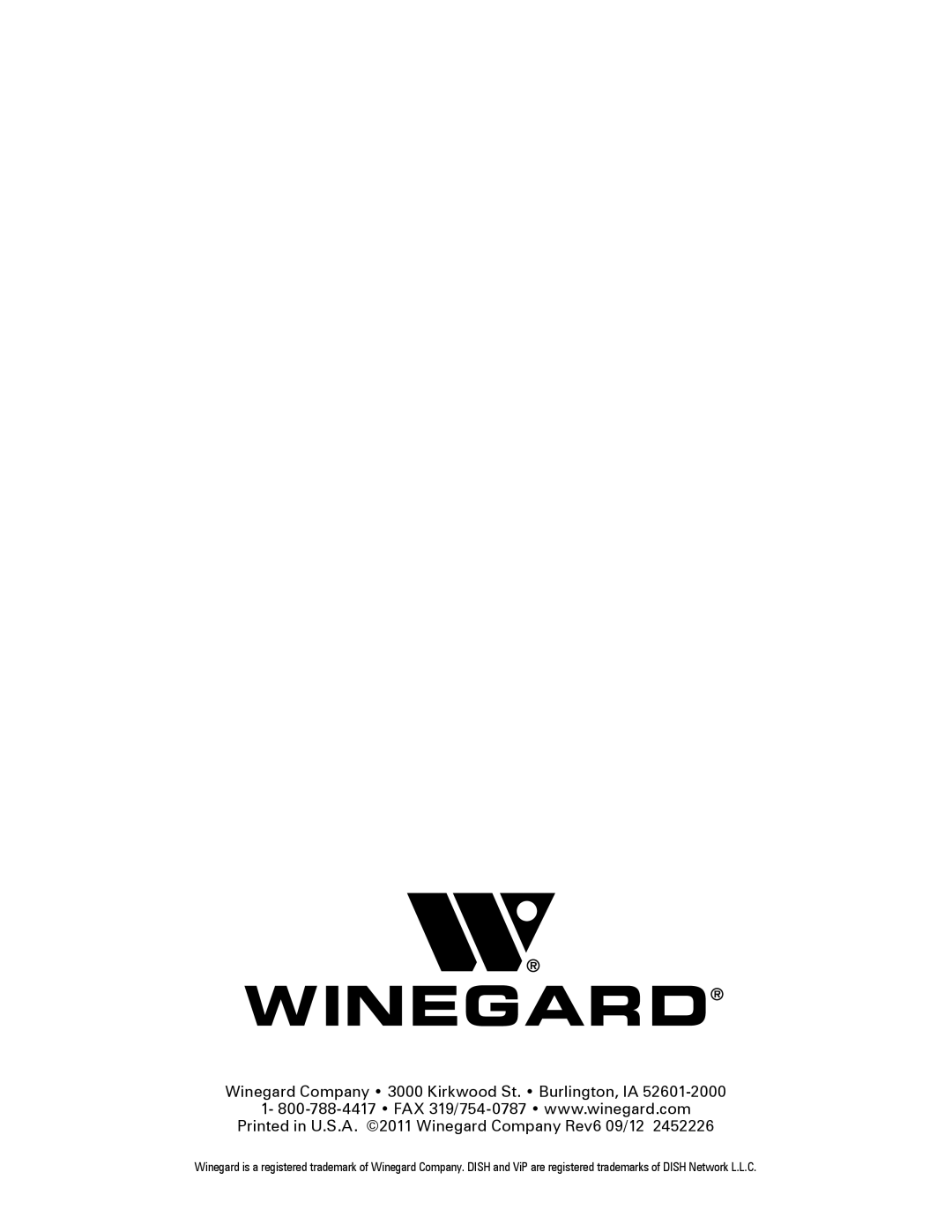 Winegard TR-6100 manual Winegard Company 3000 Kirkwood St. Burlington, IA 