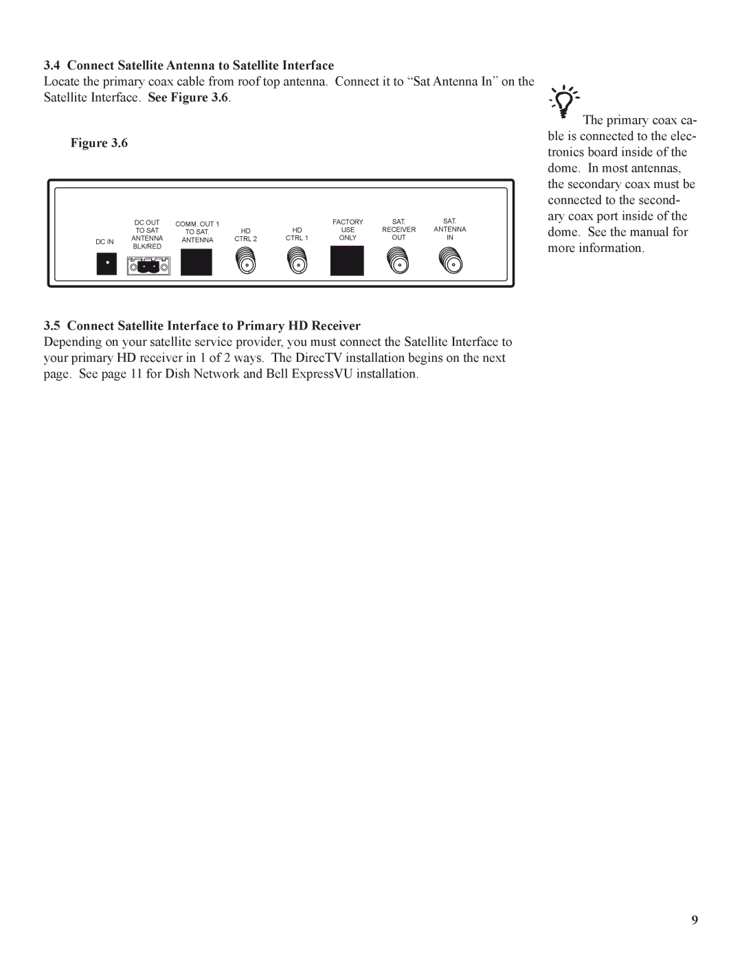 Winegard WB-2700, WB-2000 operation manual Connect Satellite Antenna to Satellite Interface 