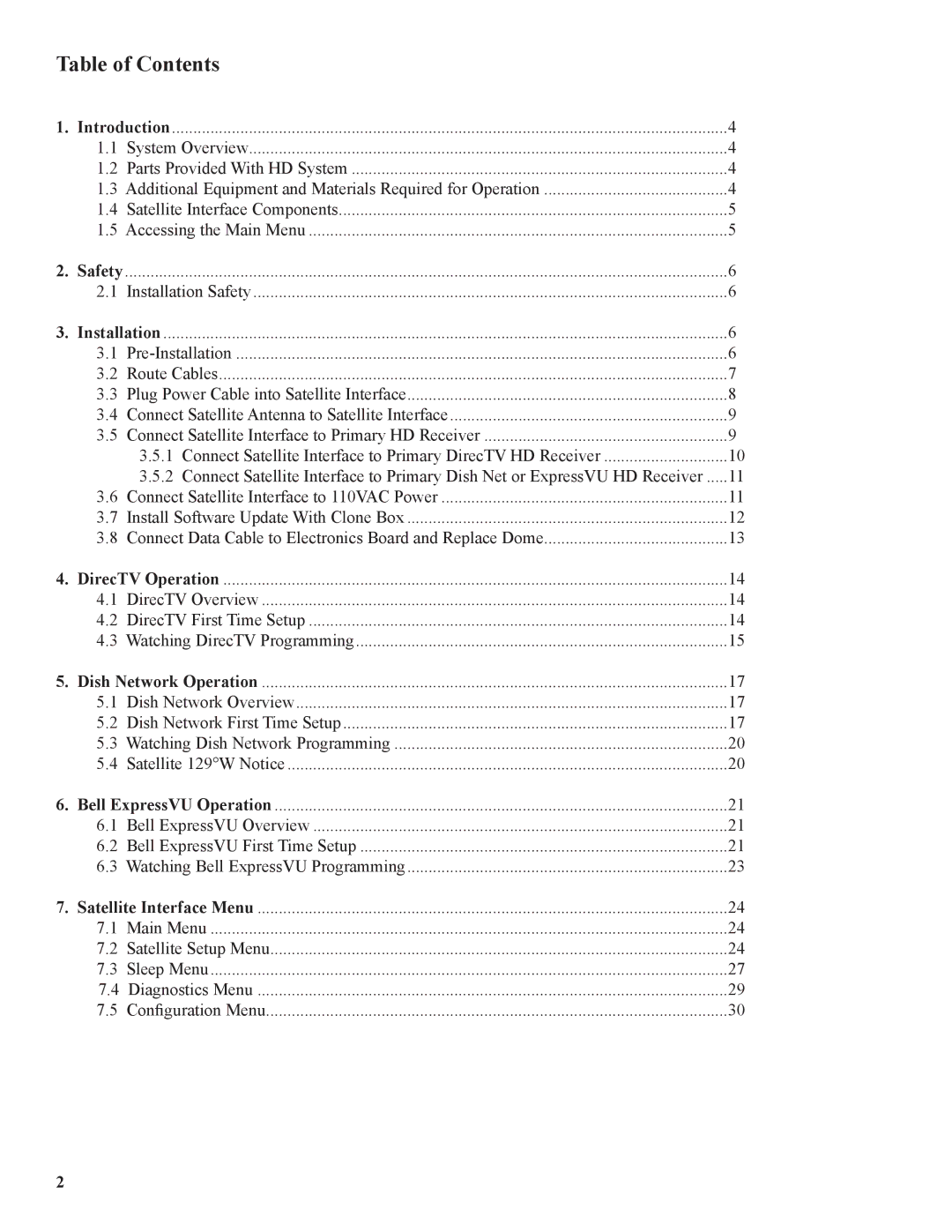 Winegard WB-2000, WB-2700 operation manual Table of Contents 