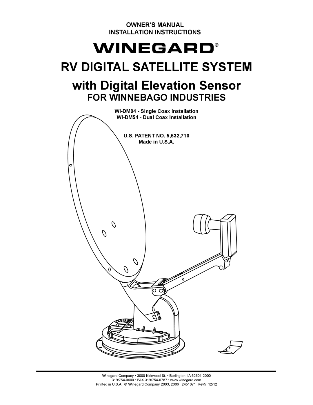 Winegard WI-DM54, WI-DM04 owner manual Winegard, Installation Instructions 