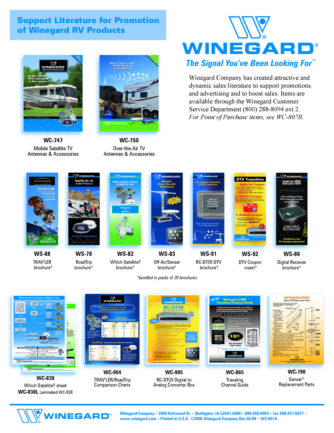 Winegard WC-82 dimensions Support Literature for Promotion of Winegard RV Products, The Signal You’ve Been Looking For 
