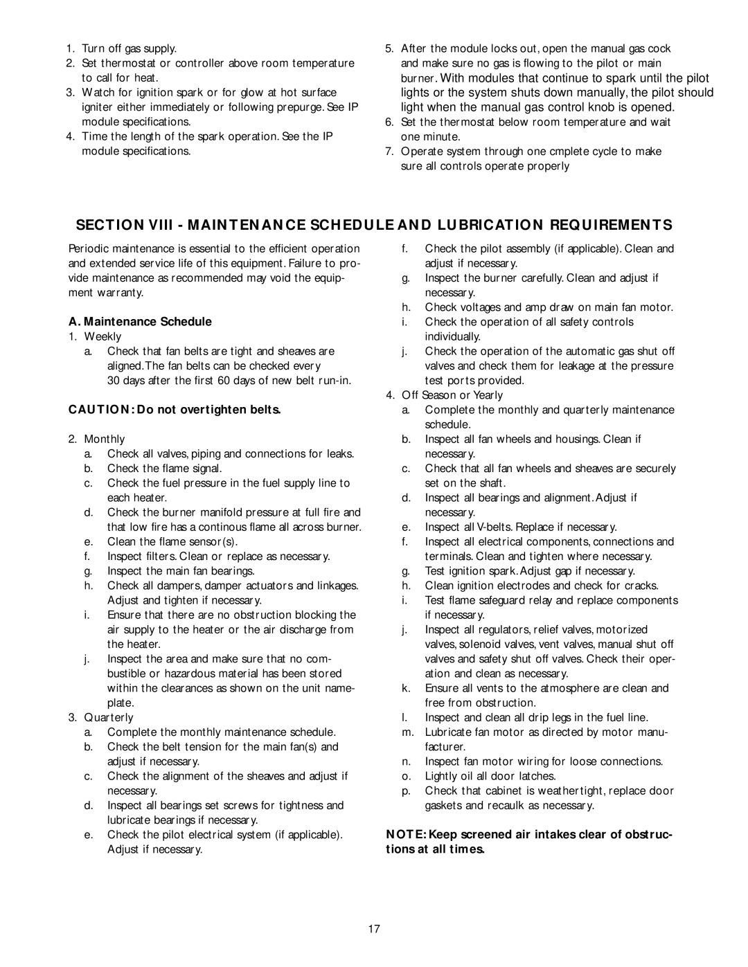 Wing Enterprises IOMWDF-1 specifications Maintenance Schedule 