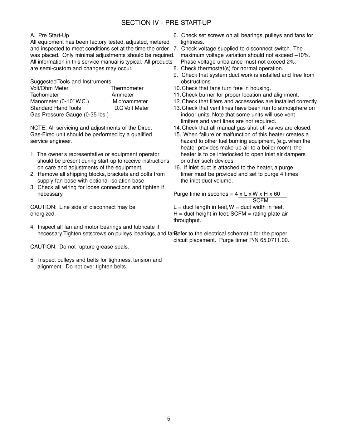 Wing Enterprises IOMWDF-1 specifications Section IV PRE START-UP, Pre Start-Up Suggested Tools and Instruments 