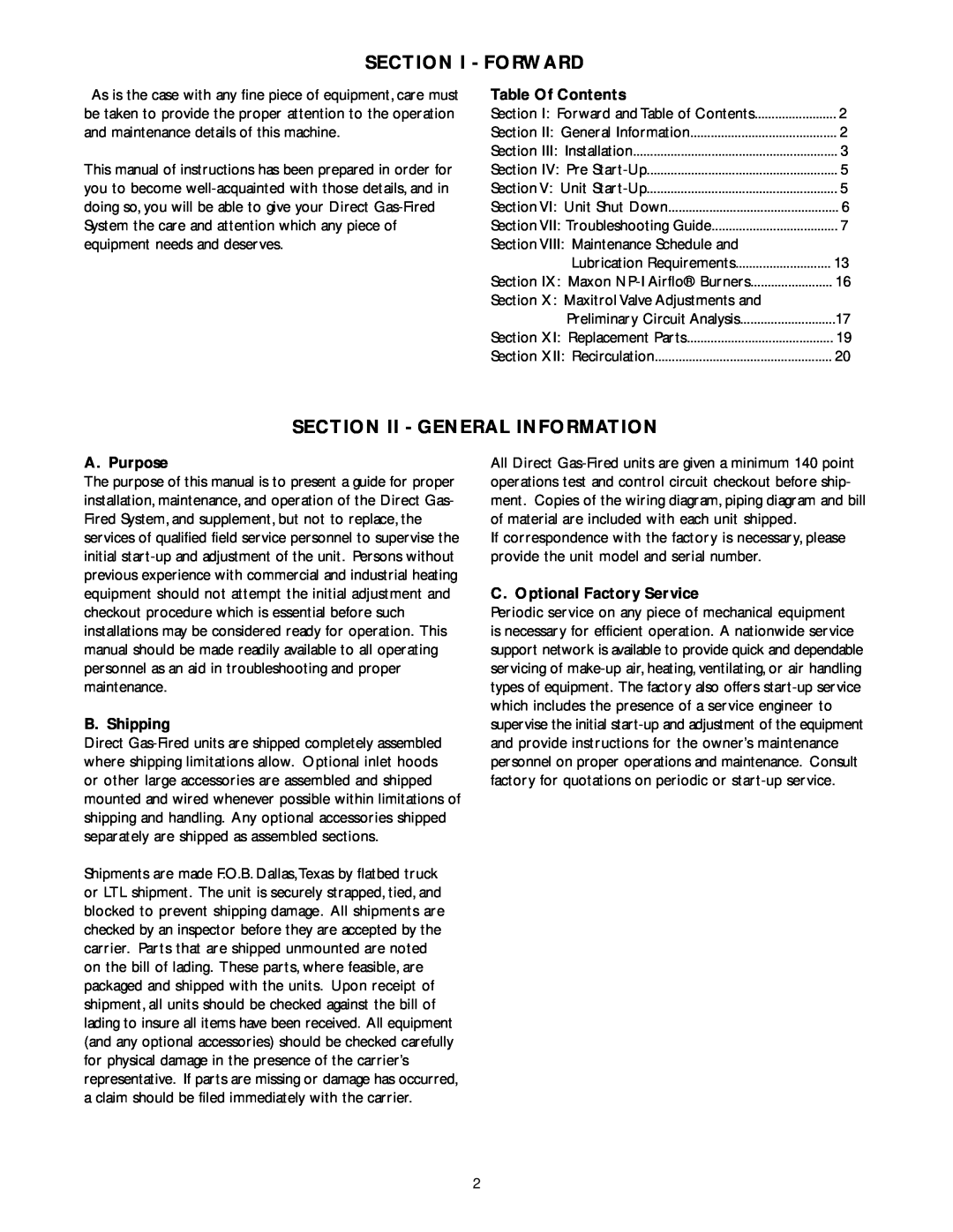 Wing Enterprises IOMWDF-1 Section I - Forward, Section Ii - General Information, Table Of Contents, A. Purpose 