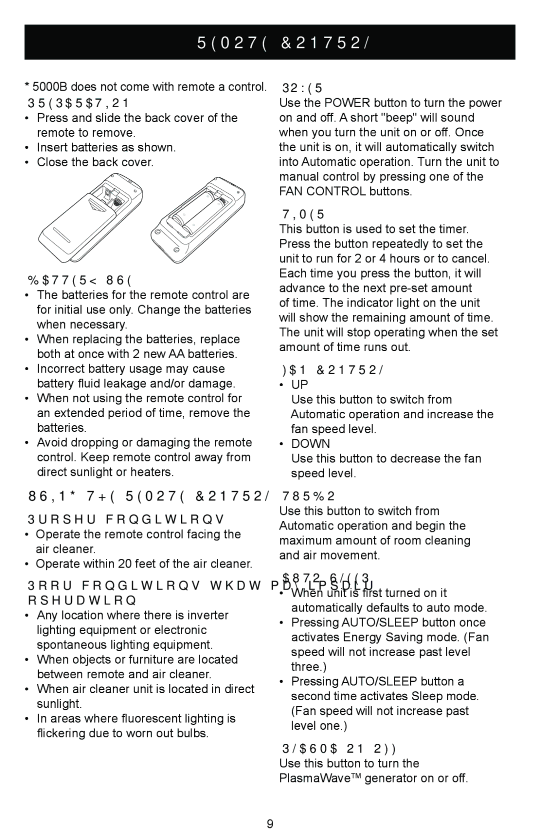 Winix Air Cleaner manual Using the Remote Control 