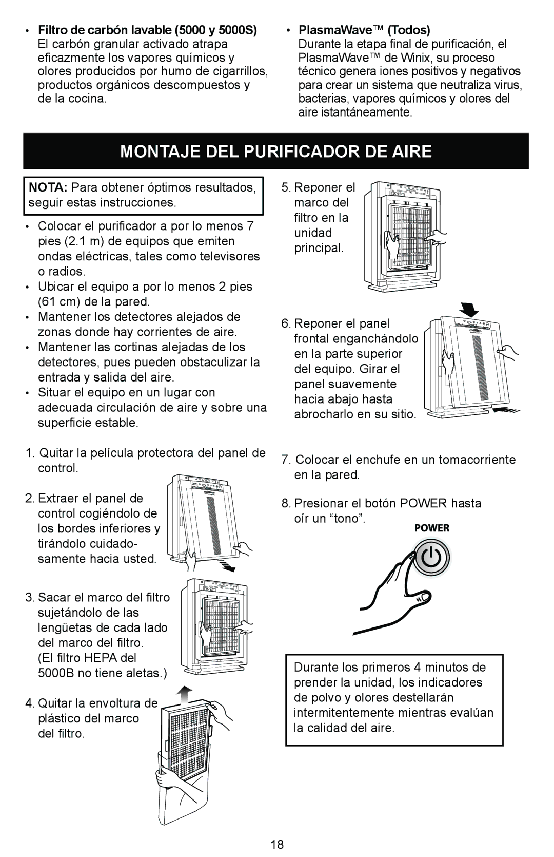 Winix Air Cleaner manual Montaje DEL Purificador DE Aire 