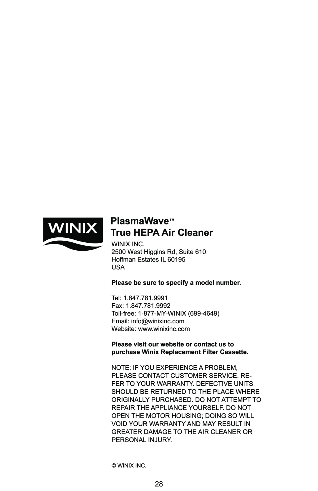 Winix Air Cleaner manual 