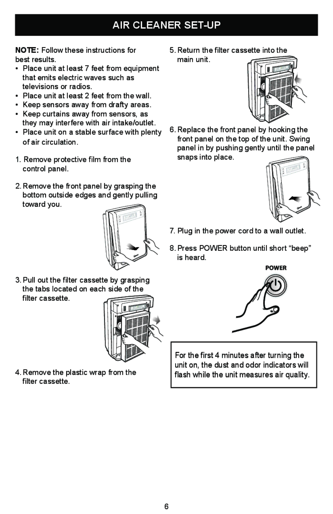 Winix WAC-9000 warranty AIR Cleaner SET-UP 