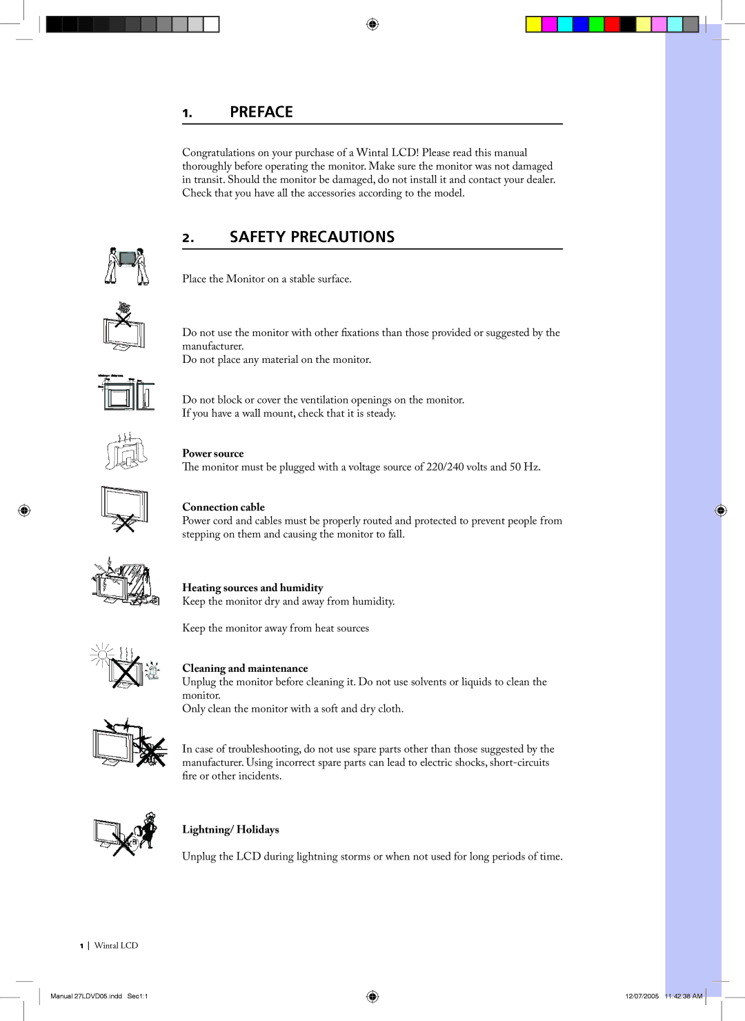 Wintal 27LDV05 manual Preface, Safety Precautions 