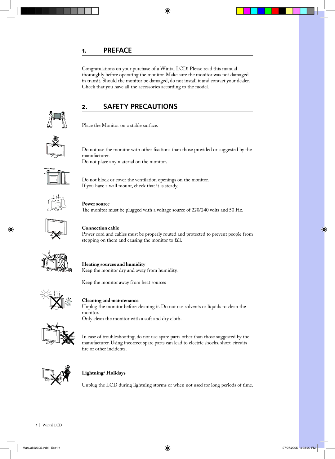 Wintal 32L05 manual Preface, Safety Precautions 