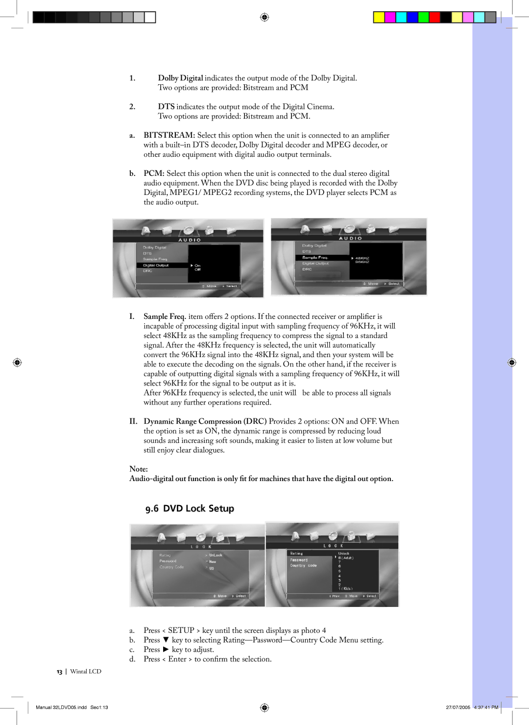 Wintal 32LDVD05 manual DVD Lock Setup 