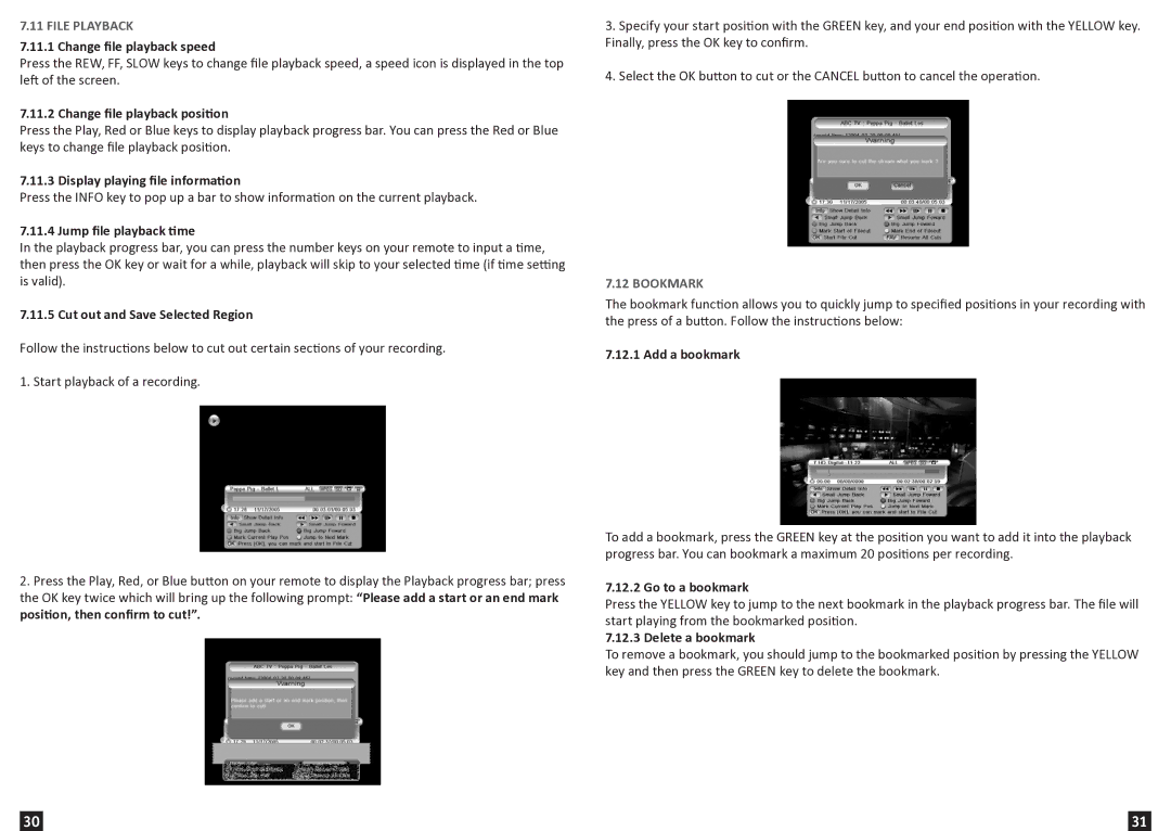 Wintal PVR2HD, 720P, 1080I manual File playback, Bookmark 