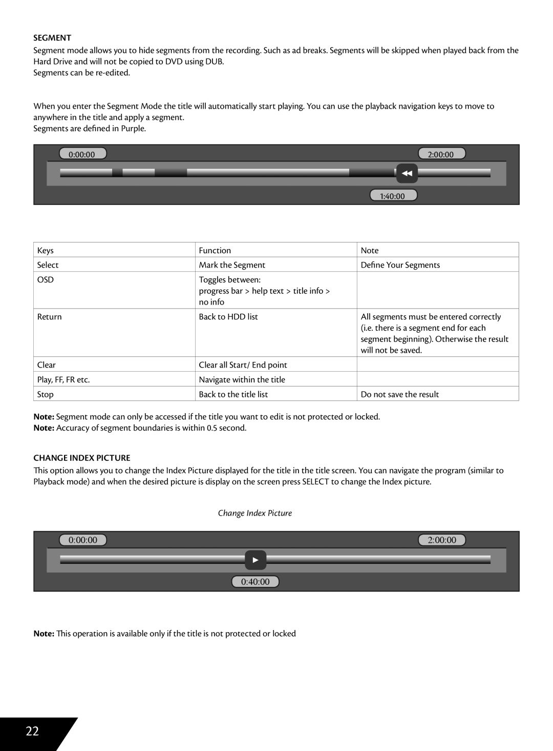 Wintal DVDRX160 manual Segment, There is a segment end for each, Will not be saved, Change Index Picture 