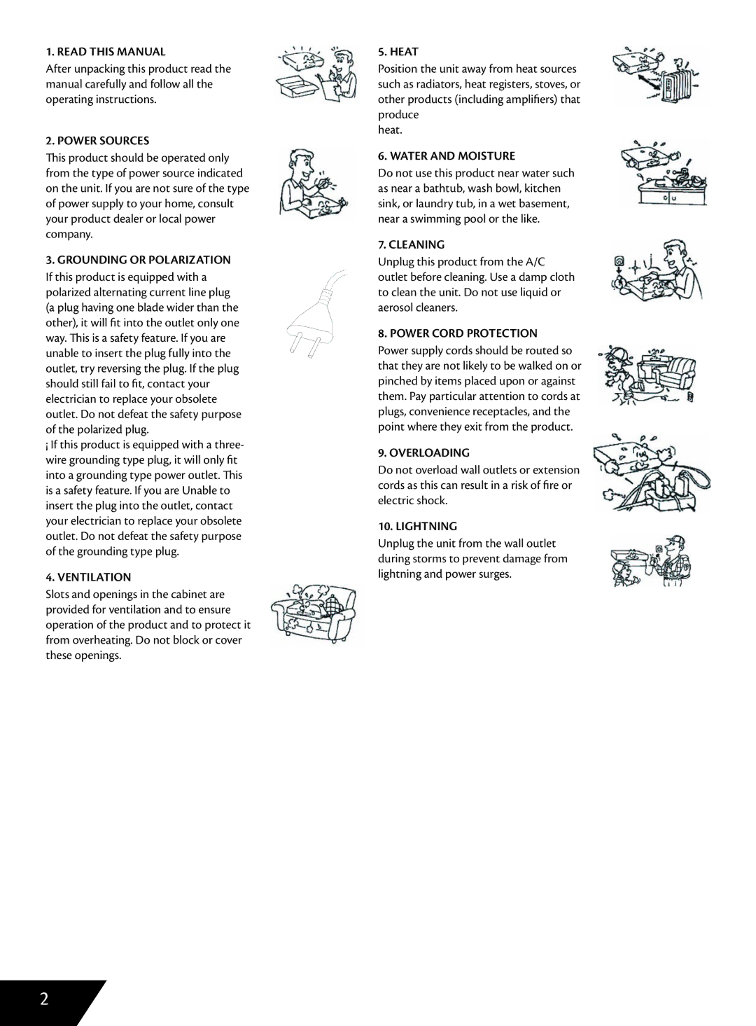 Wintal DVDRX160 manual Read this Manual, Power Sources, Grounding or Polarization, Ventilation, Heat, Water and Moisture 