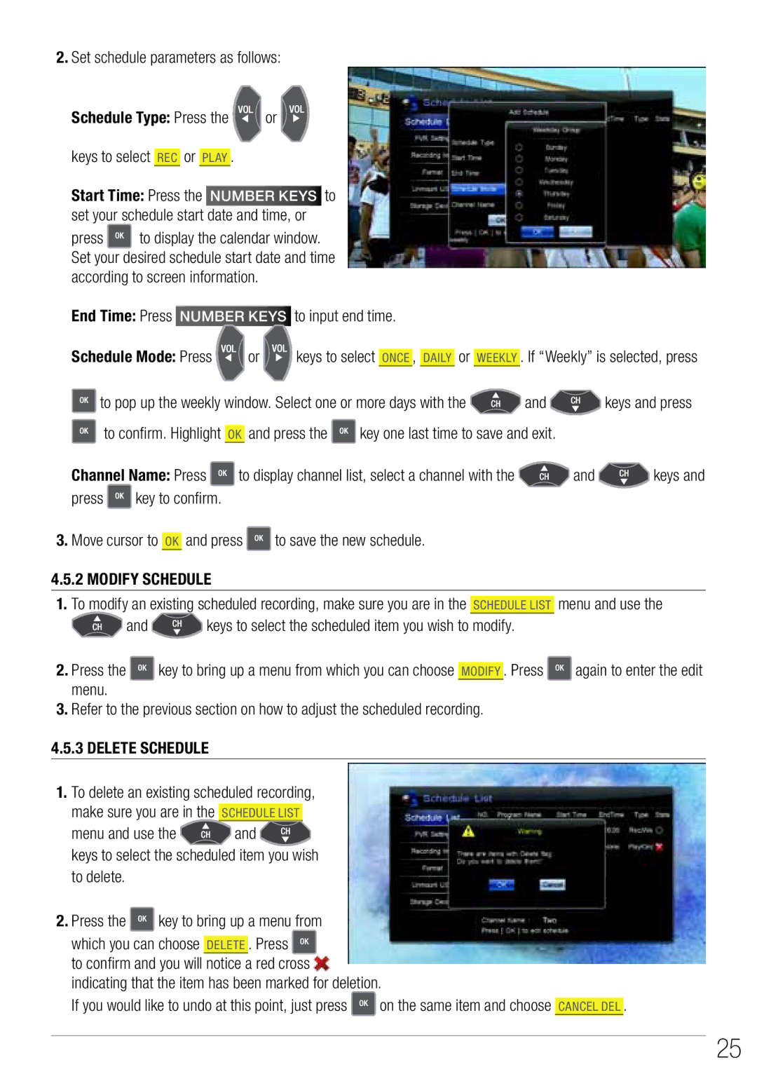 Wintal PVR10 manual Keys to select 