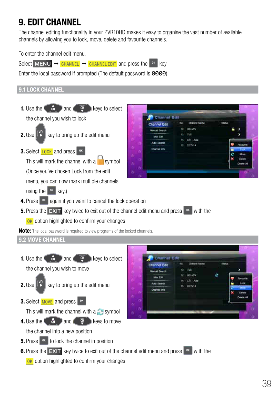 Wintal PVR10 manual Edit Channel, Lock Channel 