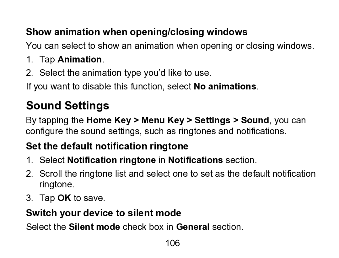 Wintec Industries 3FMT700A2-8G-R user manual Sound Settings, Show animation when opening/closing windows, Tap Animation 