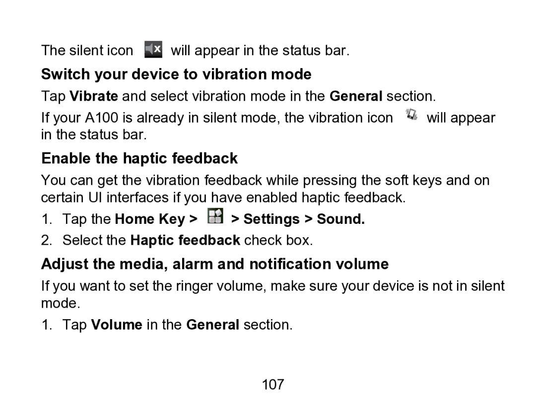 Wintec Industries 3FMT700A2-8G-R user manual Switch your device to vibration mode, Enable the haptic feedback 