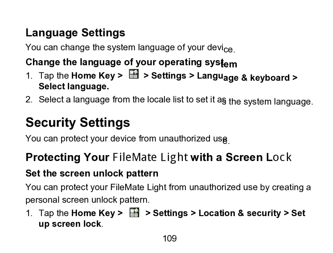 Wintec Industries 3FMT700A2-8G-R Security Settings, Language Settings, Protecting Your LOH0DWH/LJKW with a Screen Lrfn 