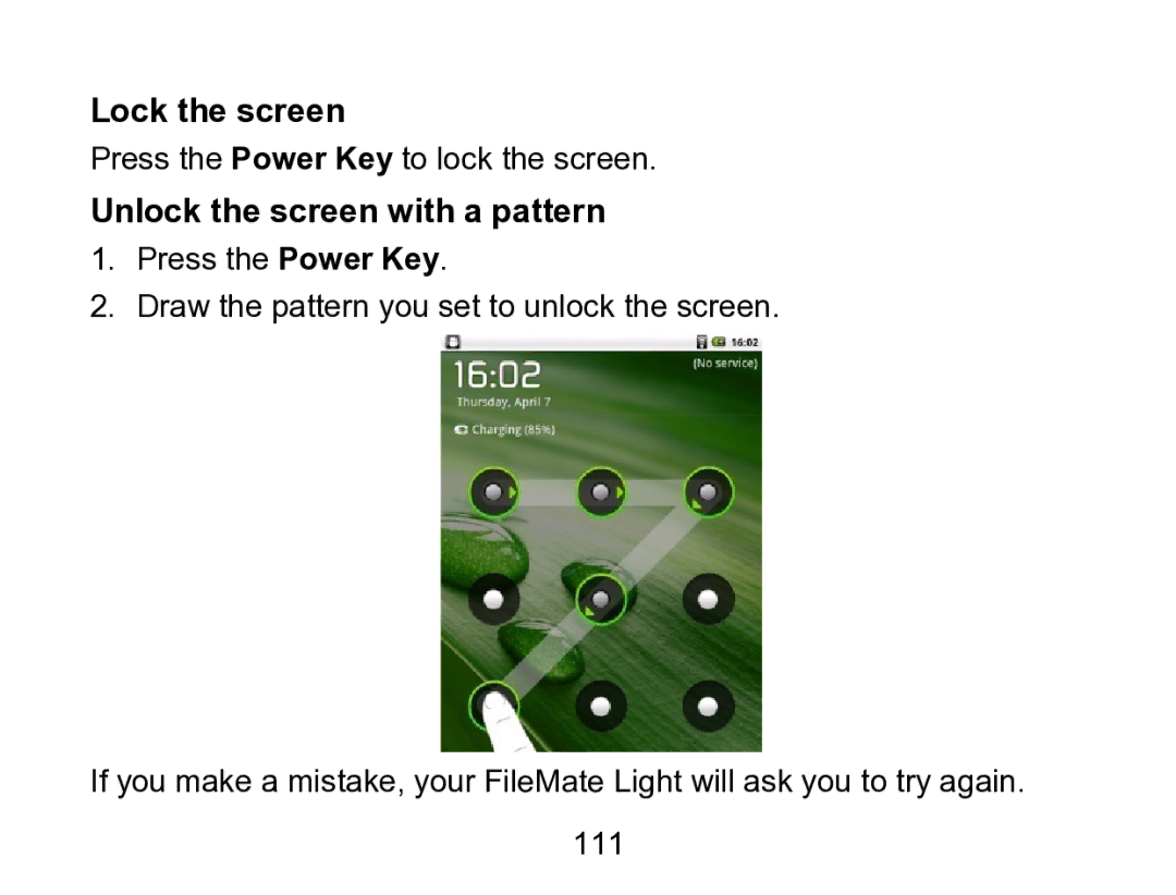 Wintec Industries 3FMT700A2-8G-R user manual Lock the screen, Unlock the screen with a pattern 