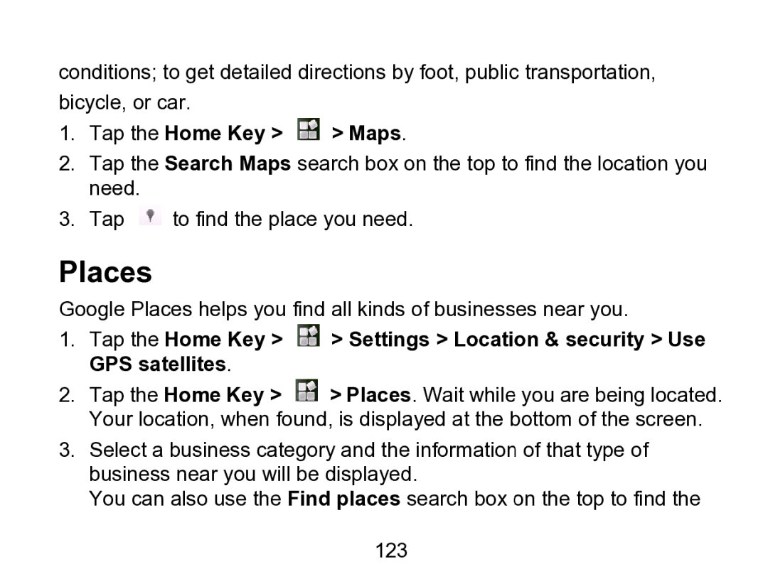 Wintec Industries 3FMT700A2-8G-R user manual Places, Tap the Home Key Maps 