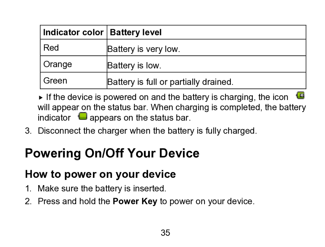 Wintec Industries 3FMT700A2-8G-R user manual Powering On/Off Your Device, How to power on your device, Battery level 