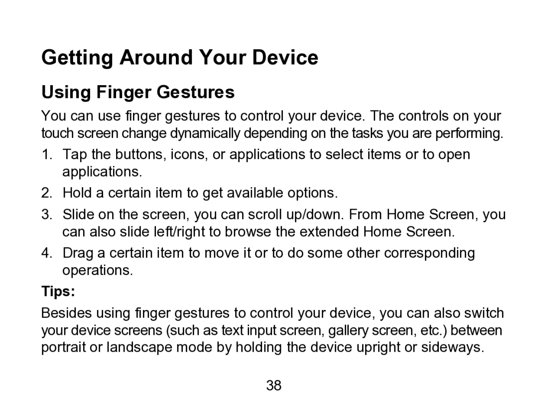 Wintec Industries 3FMT700A2-8G-R user manual Getting Around Your Device, Using Finger Gestures, Tips 