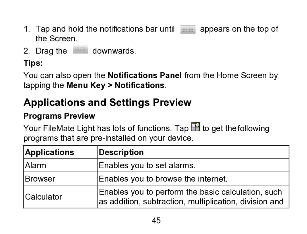 Wintec Industries 3FMT700A2-8G-R user manual Applications and Settings Preview, Programs Preview, Applications Description 