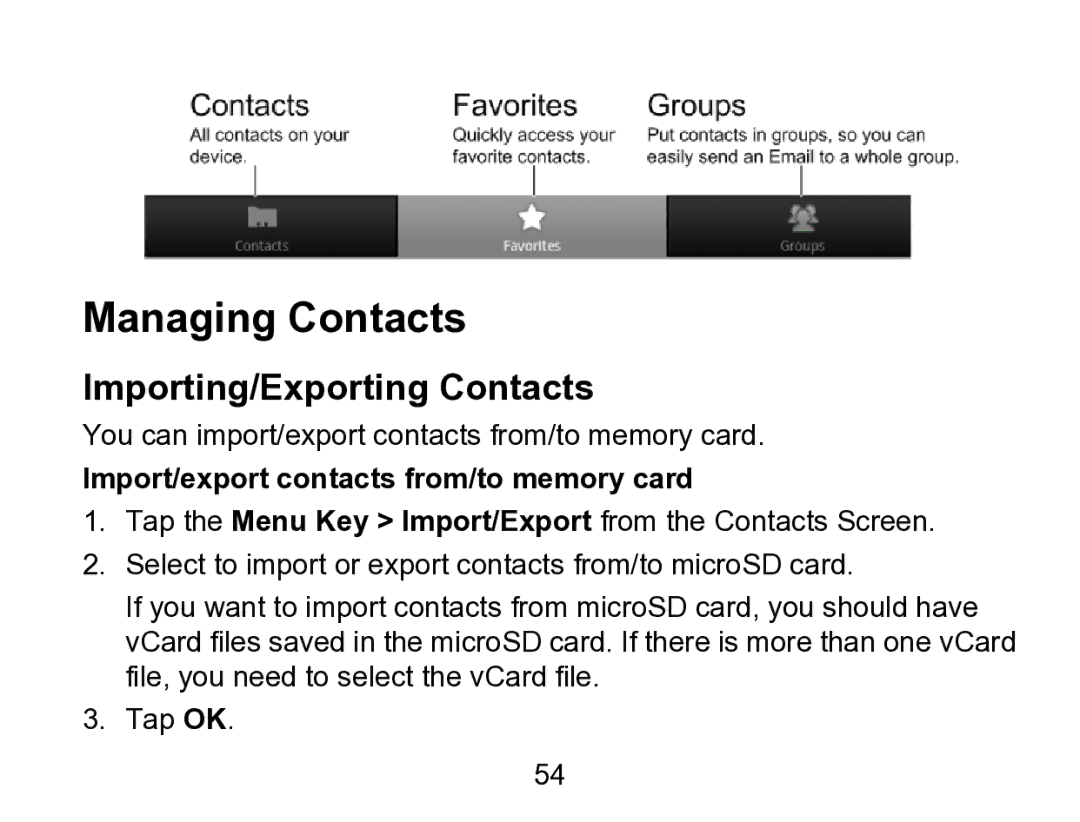 Wintec Industries 3FMT700A2-8G-R user manual Managing Contacts, Importing/Exporting Contacts 