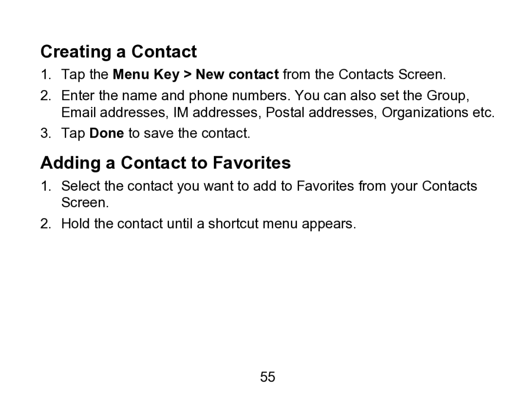 Wintec Industries 3FMT700A2-8G-R user manual Creating a Contact, Adding a Contact to Favorites 