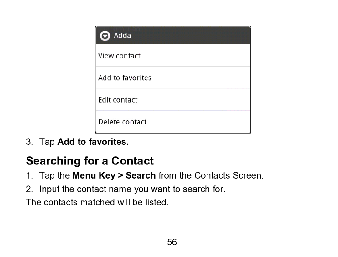 Wintec Industries 3FMT700A2-8G-R user manual Searching for a Contact, Tap Add to favorites 