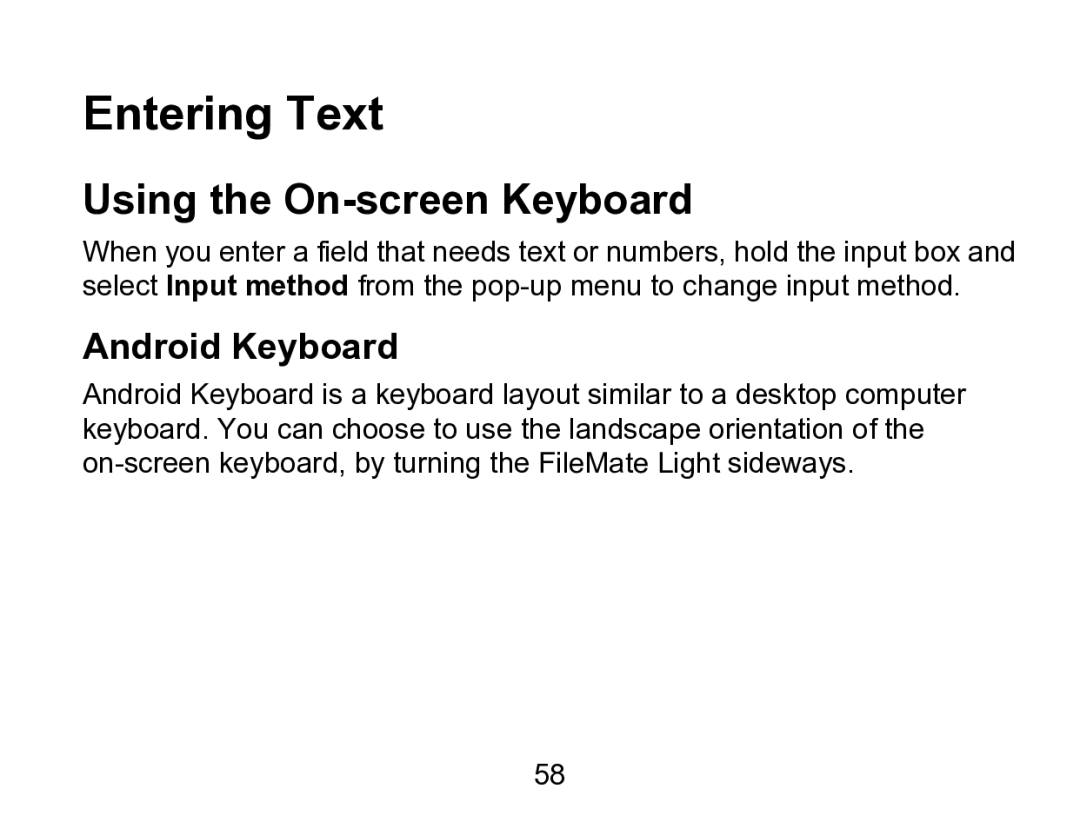 Wintec Industries 3FMT700A2-8G-R user manual Using the On-screen Keyboard, Android Keyboard 