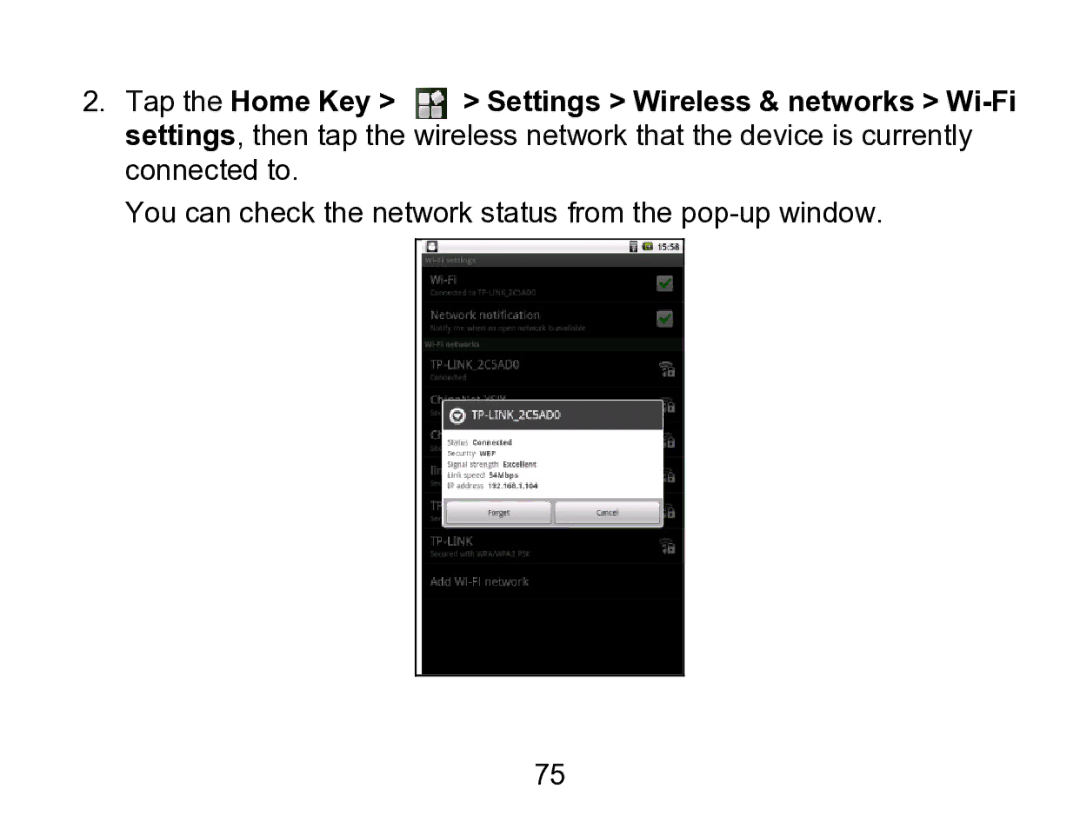 Wintec Industries 3FMT700A2-8G-R user manual Tap the Home Key Settings Wireless & networks Wi-Fi 