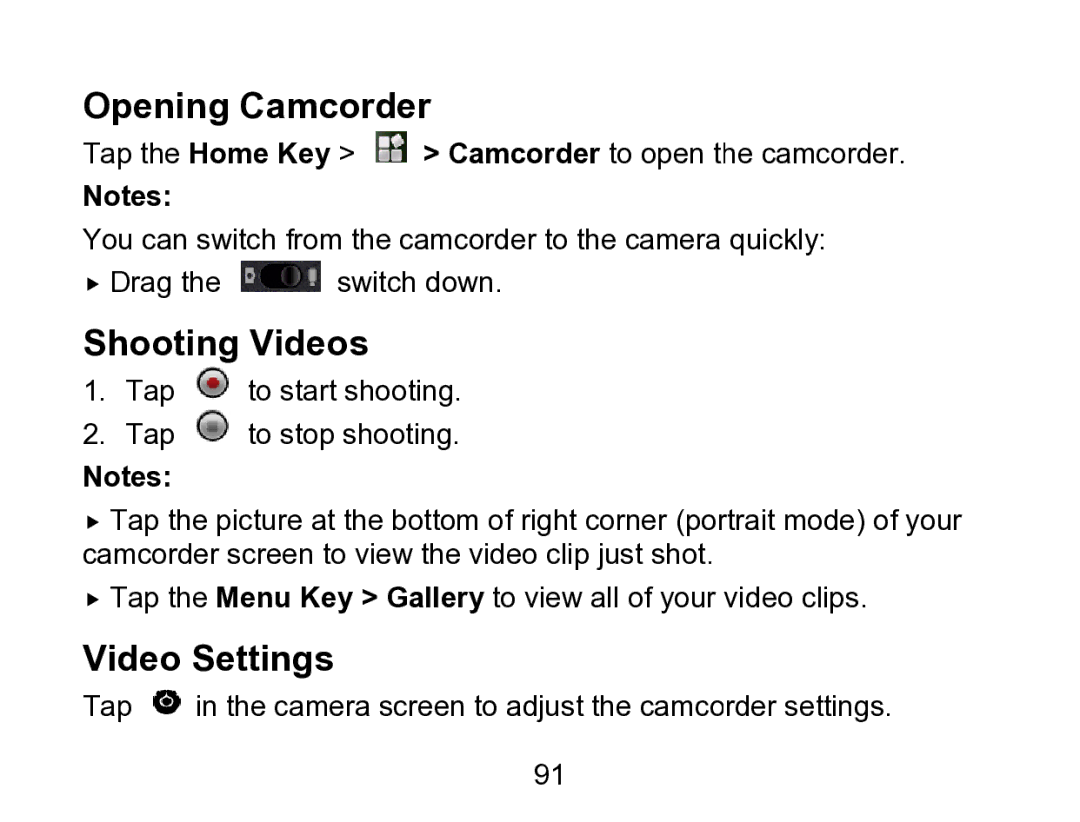 Wintec Industries 3FMT700A2-8G-R user manual Opening Camcorder, Shooting Videos, Video Settings 