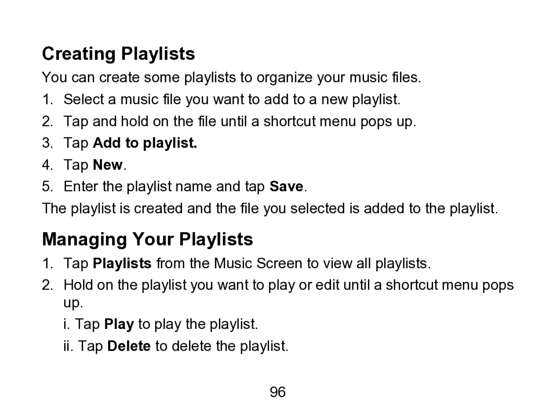 Wintec Industries 3FMT700A2-8G-R user manual Creating Playlists, Managing Your Playlists, Tap Add to playlist 