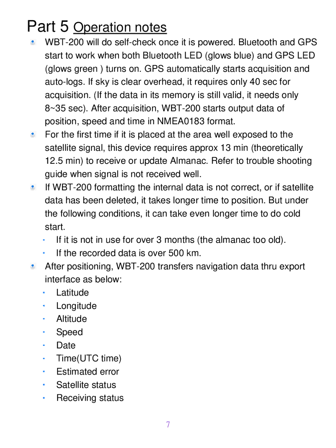 Wintec Industries WBT-200 manual Part 5 Operation notes 