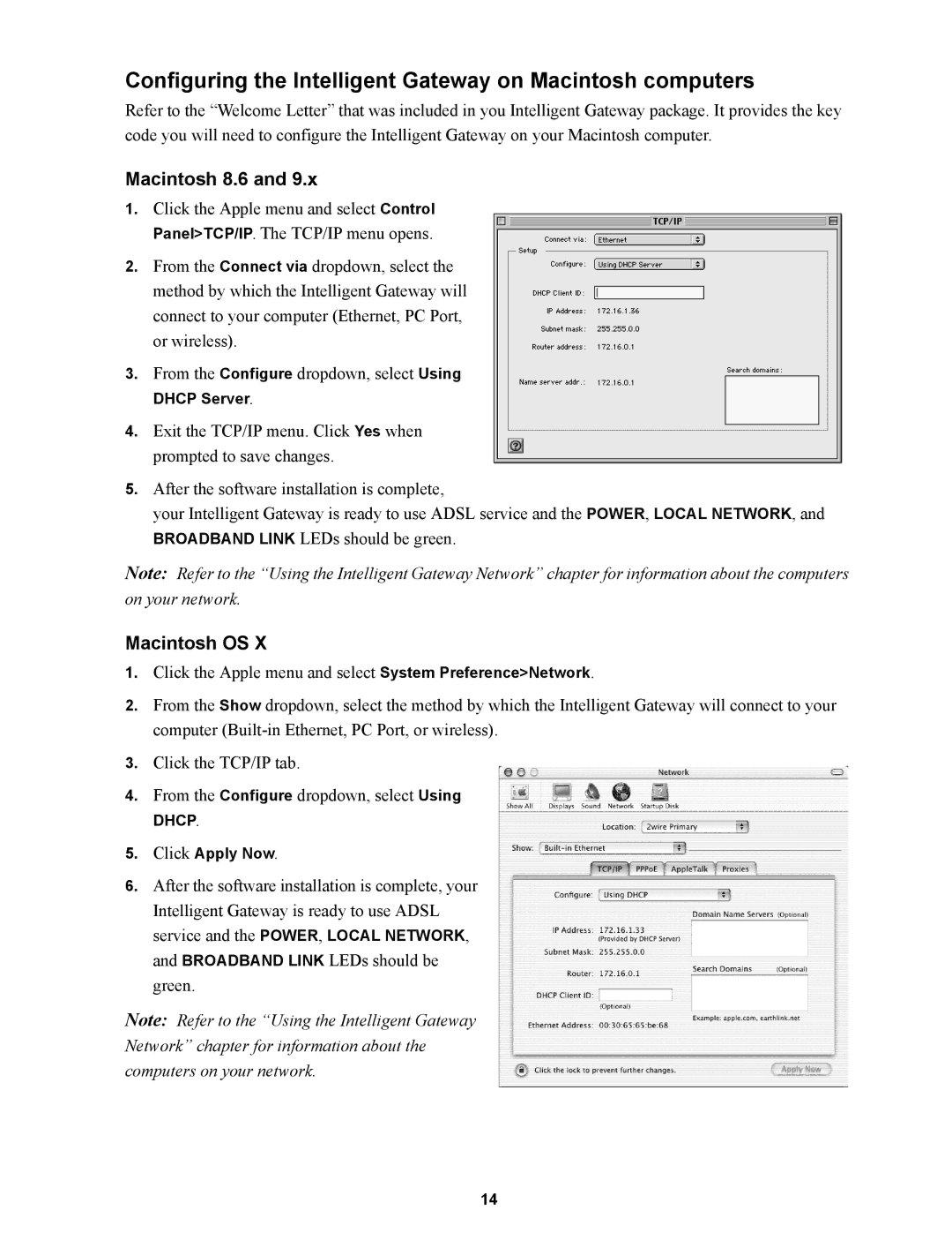 Wire World Of America 1800 manual Configuring the Intelligent Gateway on Macintosh computers, Macintosh 8.6, Macintosh OS 