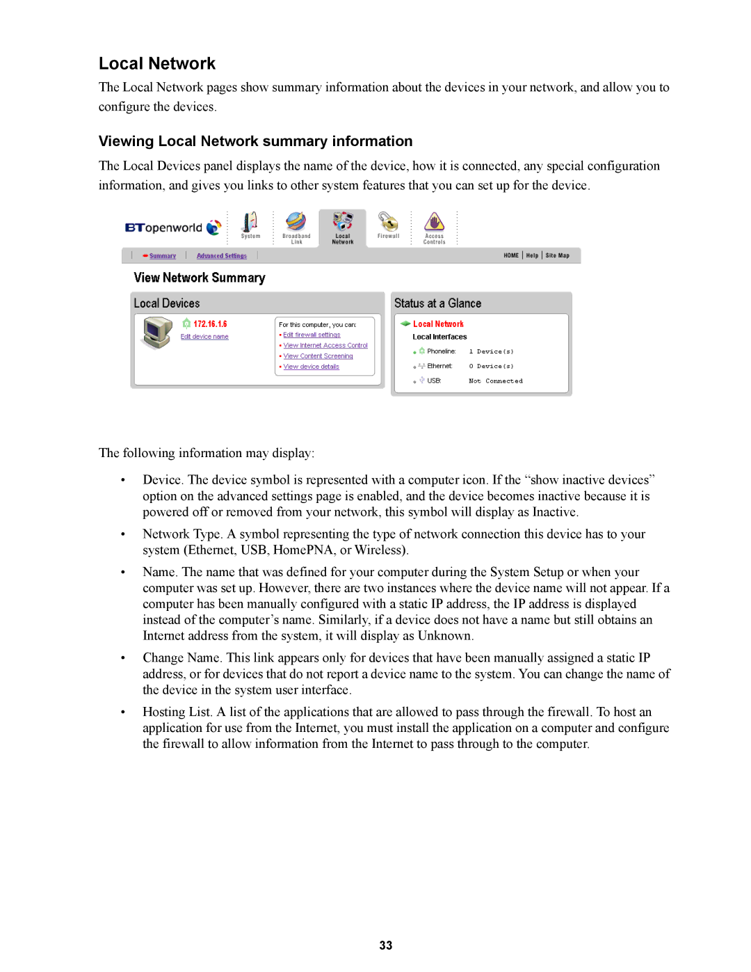 Wire World Of America 1800 manual Viewing Local Network summary information 