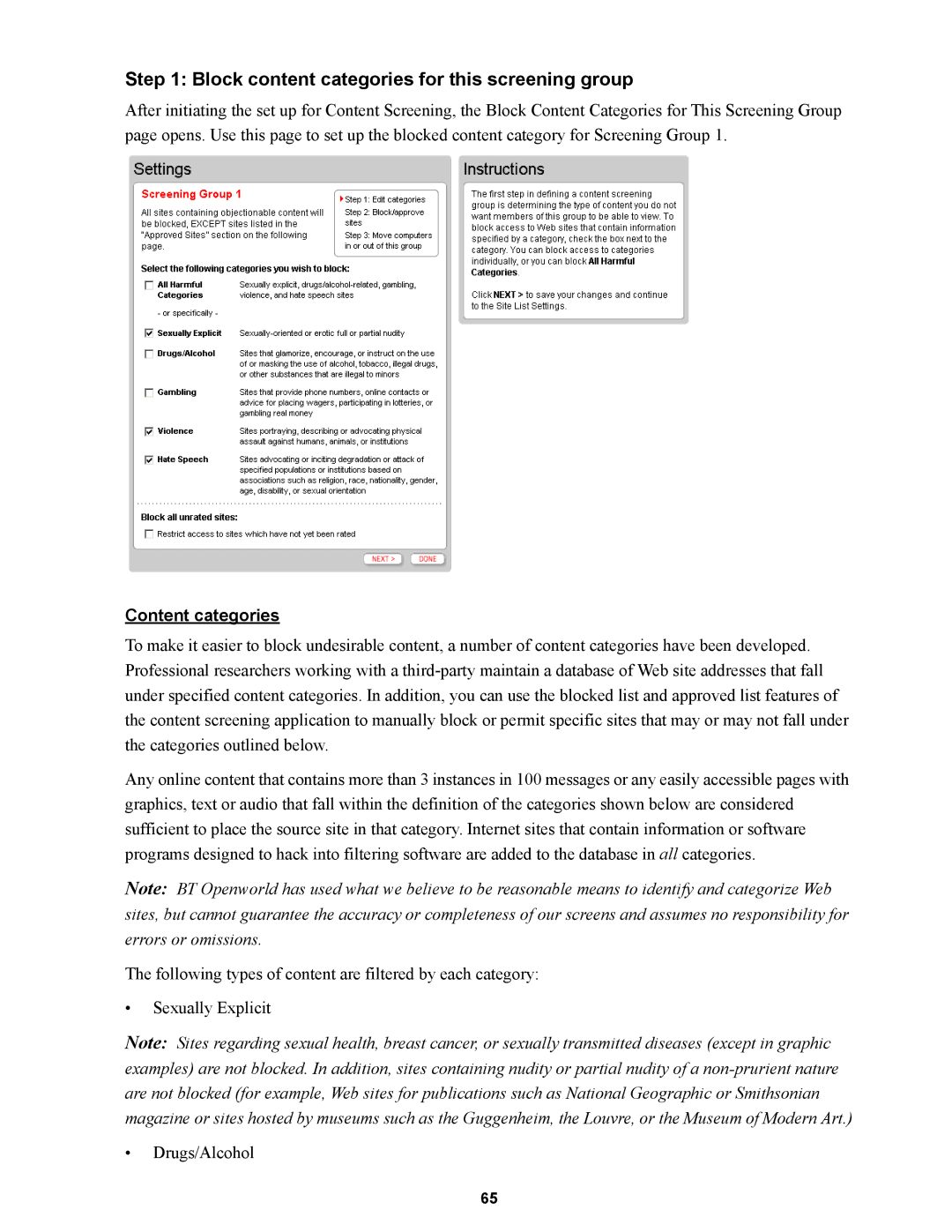 Wire World Of America 1800 manual Block content categories for this screening group, Content categories 