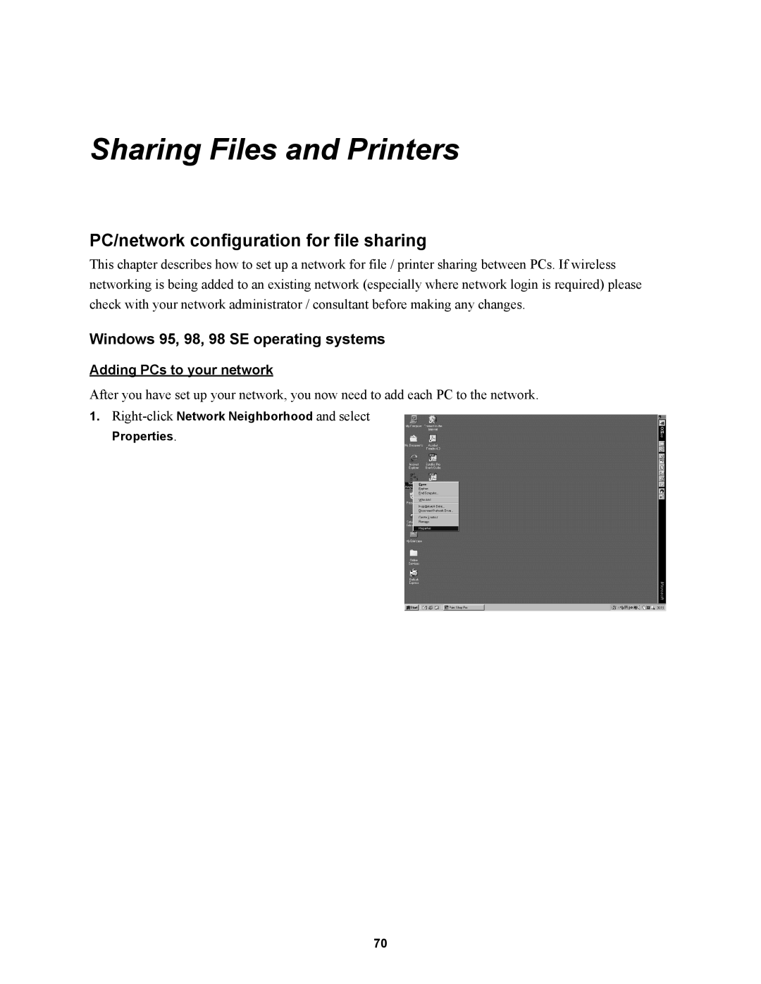 Wire World Of America 1800 manual Sharing Files and Printers, PC/network configuration for file sharing 