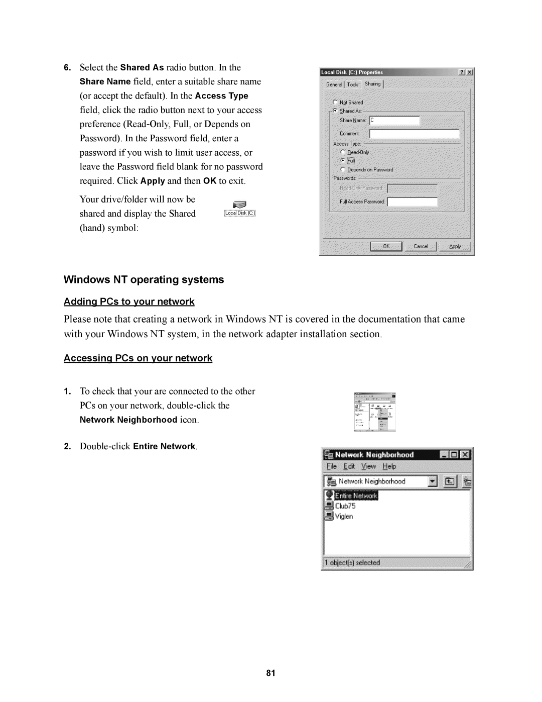 Wire World Of America 1800 manual Windows NT operating systems, Adding PCs to your network 