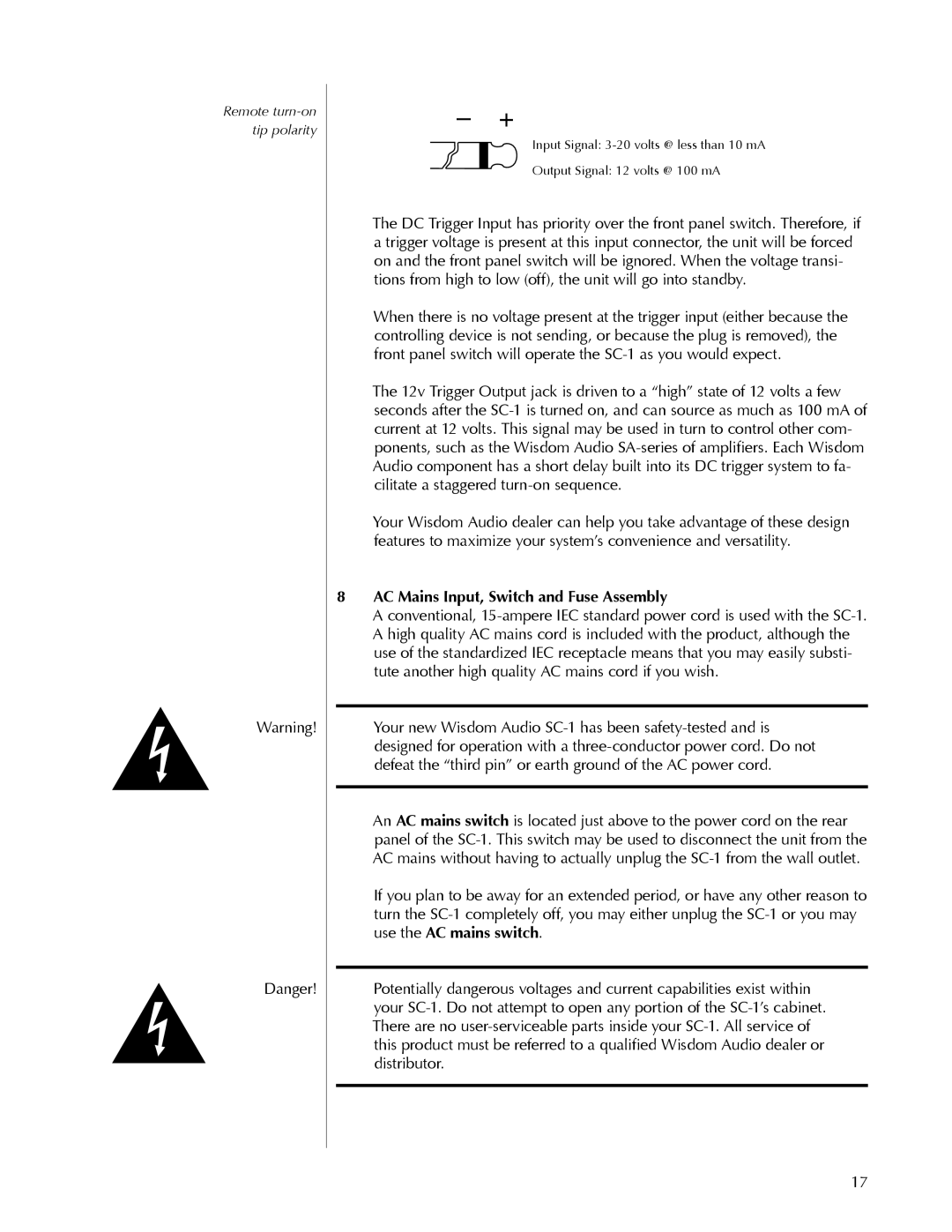 Wisdom Wands SC-1 owner manual AC Mains Input, Switch and Fuse Assembly 