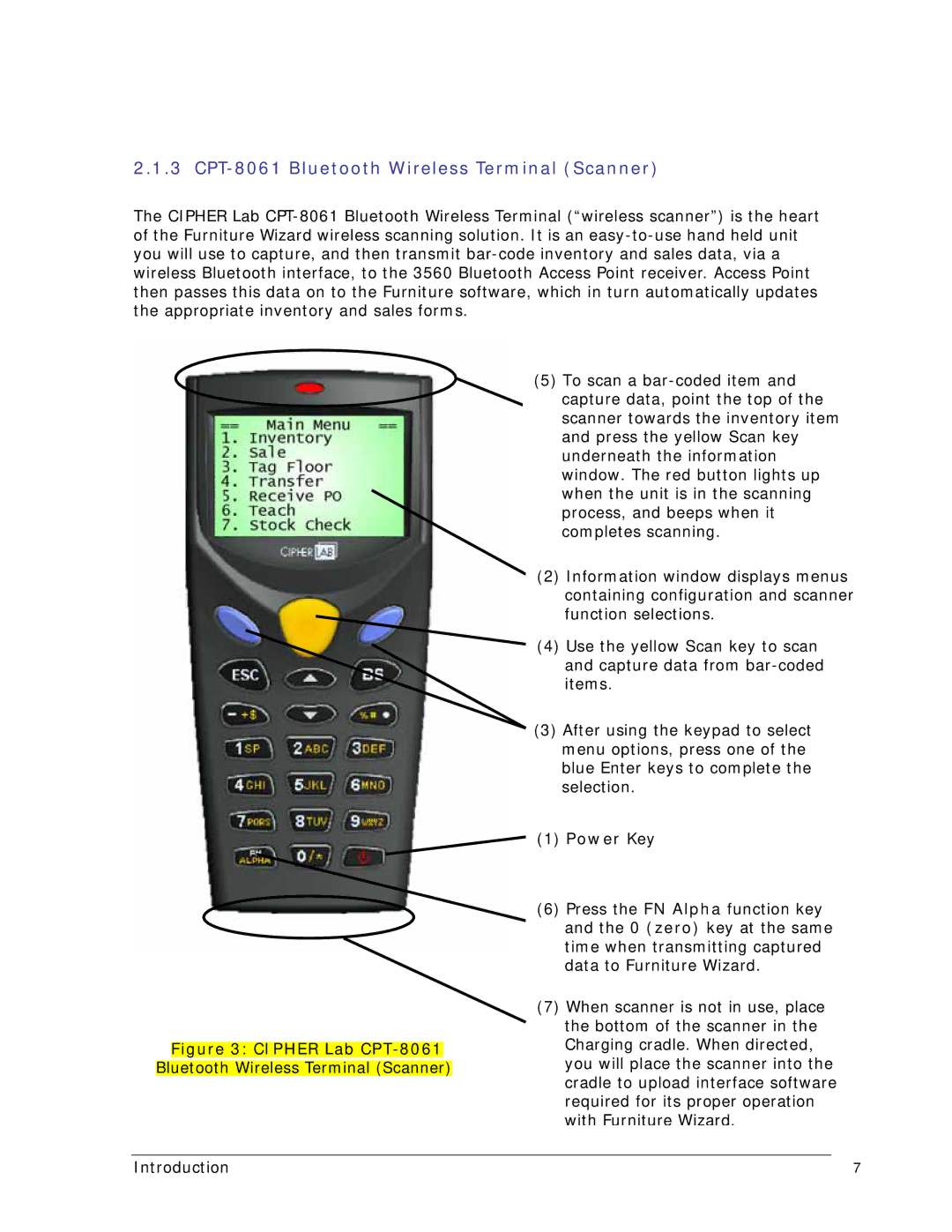 Wizard Ca Co Wireless Scanner manual CPT-8061 Bluetooth Wireless Terminal Scanner, Power Key 