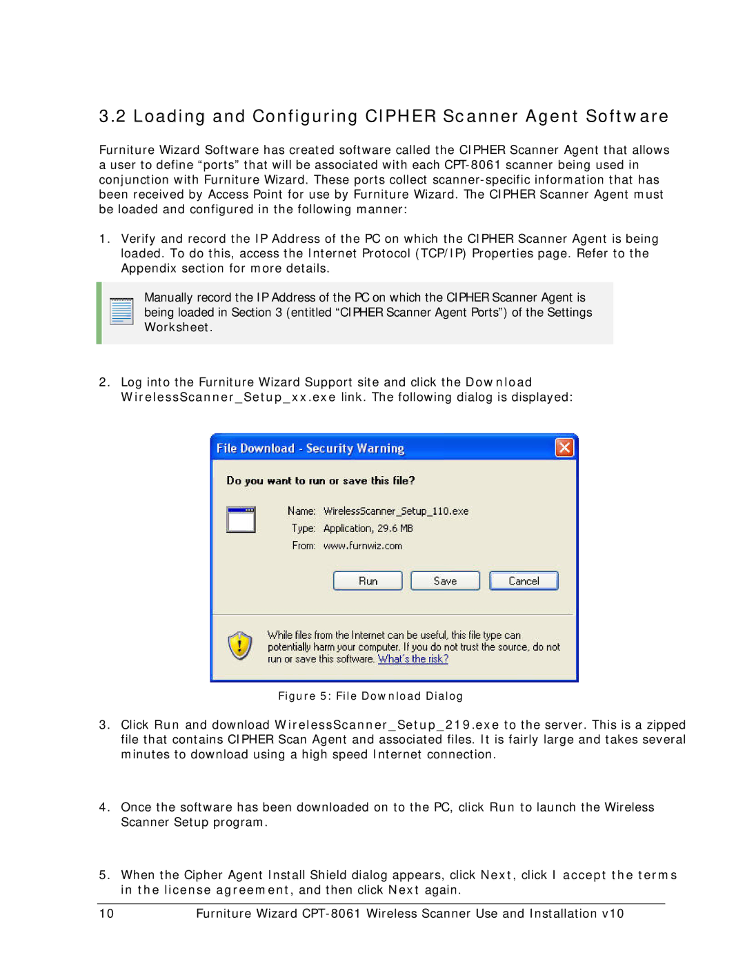 Wizard Ca Co CPT-8061, Wireless Scanner manual Loading and Configuring Cipher Scanner Agent Software, File Download Dialog 