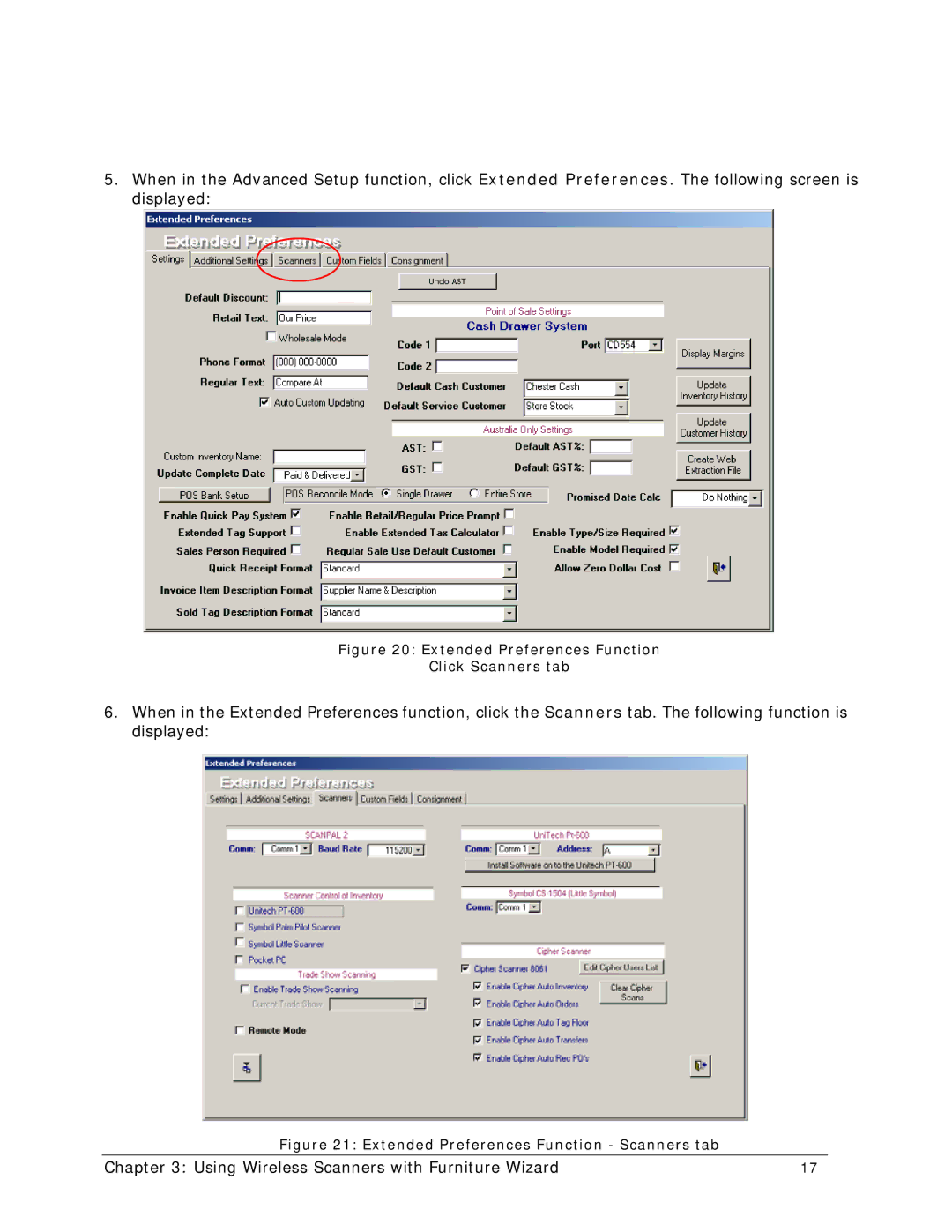 Wizard Ca Co Wireless Scanner, CPT-8061 manual Extended Preferences Function Click Scanners tab 