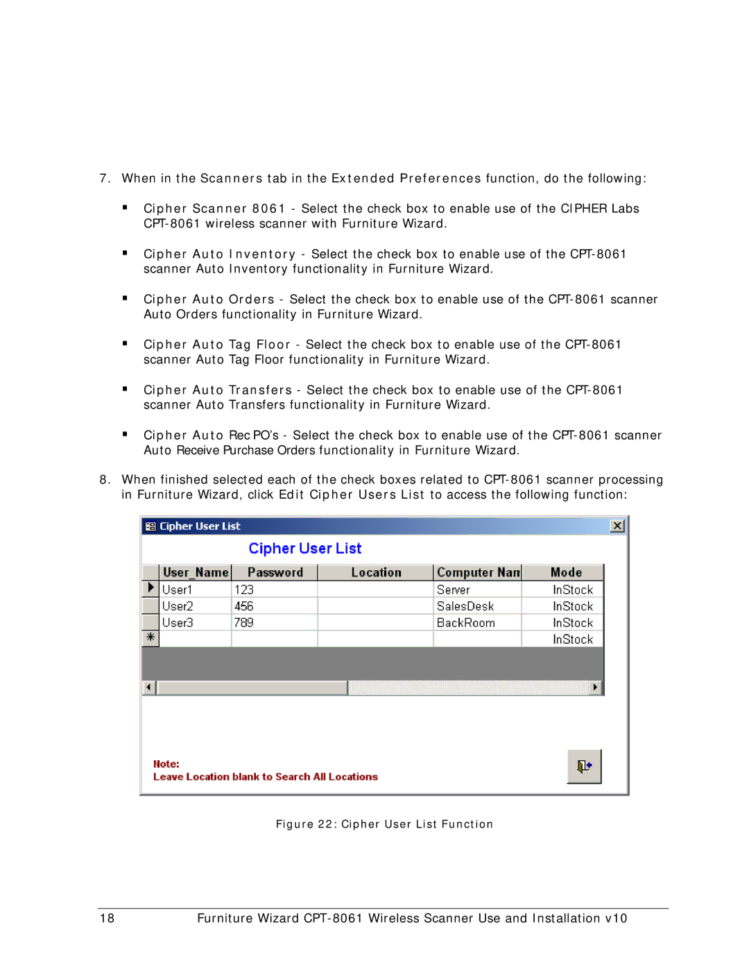 Wizard Ca Co CPT-8061, Wireless Scanner manual Cipher User List Function 