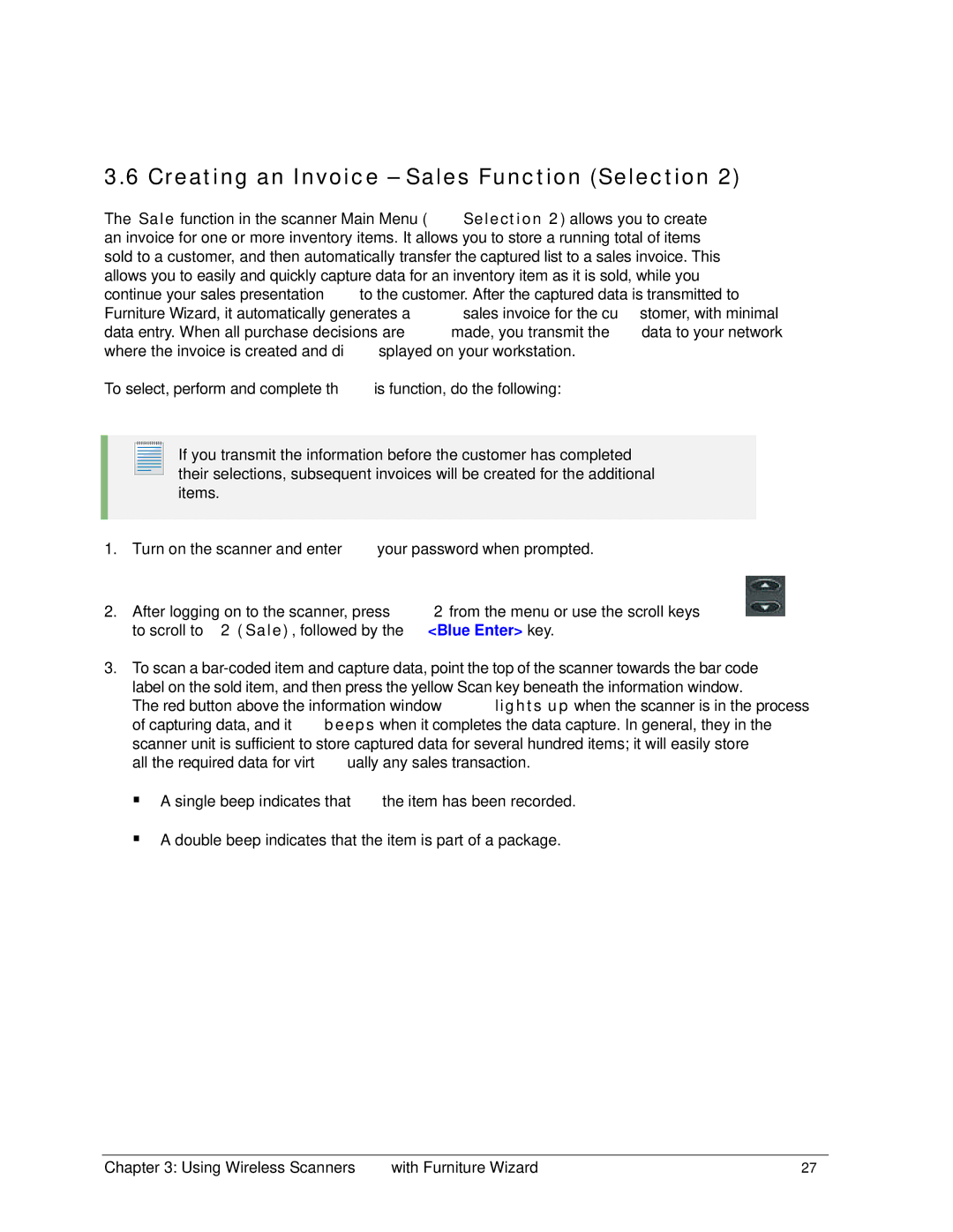 Wizard Ca Co Wireless Scanner, CPT-8061 manual Creating an Invoice Sales Function Selection 
