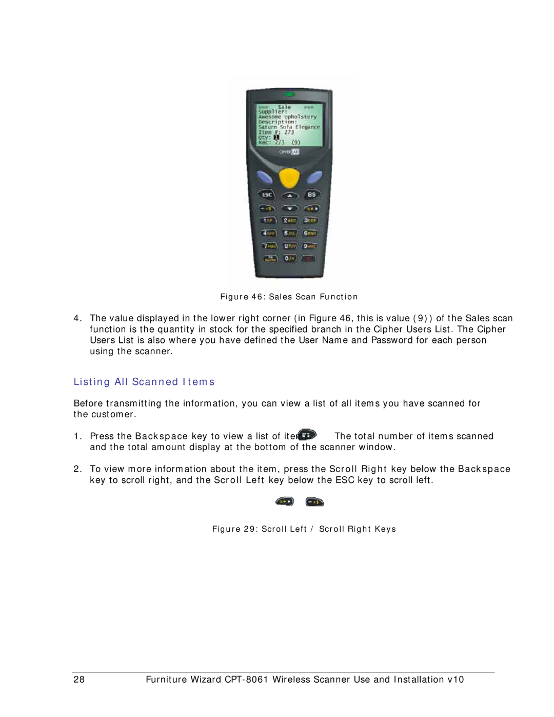 Wizard Ca Co CPT-8061, Wireless Scanner manual Listing All Scanned Items, Sales Scan Function 