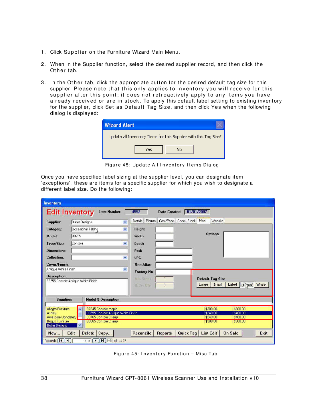 Wizard Ca Co CPT-8061, Wireless Scanner manual Update All Inventory Items Dialog 