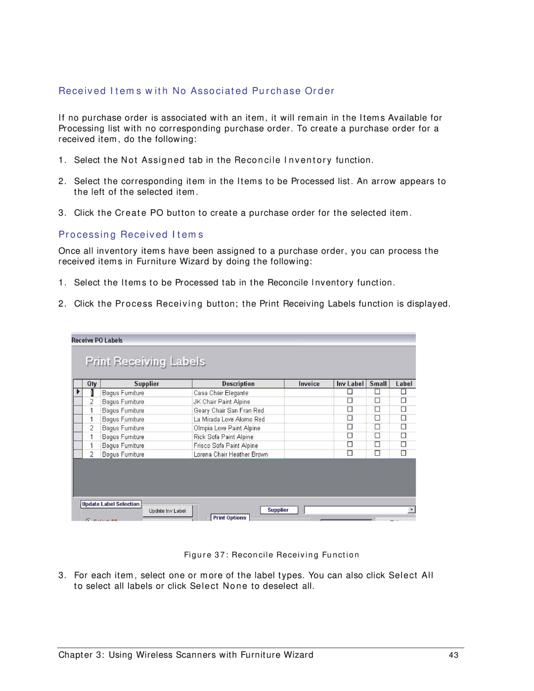 Wizard Ca Co Wireless Scanner, CPT-8061 manual Received Items with No Associated Purchase Order, Processing Received Items 